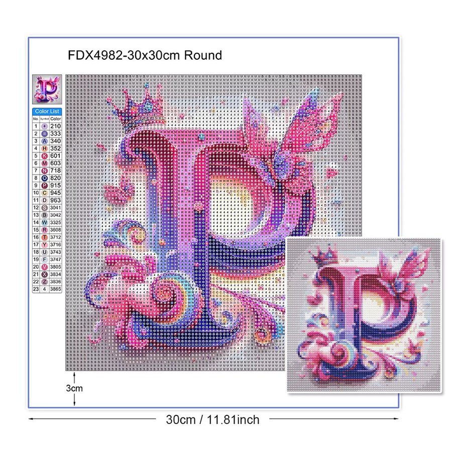 QIZITENG 5D Diamant-Gemälde mit abstrakten Buchstaben als Wanddekoration in Mehrfarbig, B/H: 30,0 x 30,0 cm - Bild 1