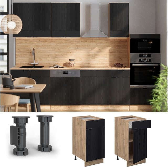 Vicco Schubunterschrank Fame-Line Eiche Schwarz gestreift Breite: 40 cm ohne Arbeitsplatte - Bild 1