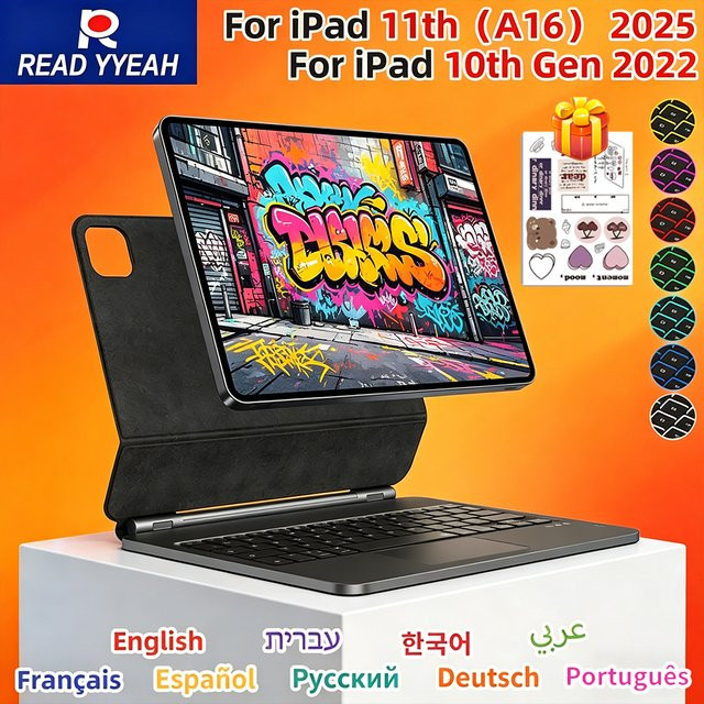 READYYEAH Magic Keyboard Folio Smart Case mit spanischer Tastatur für iPad 10. Gen, 11. Gen, iPad Pro 11 und 12.9, iPad Air 4 und 5, Farbe: Schwarz - Bild 1