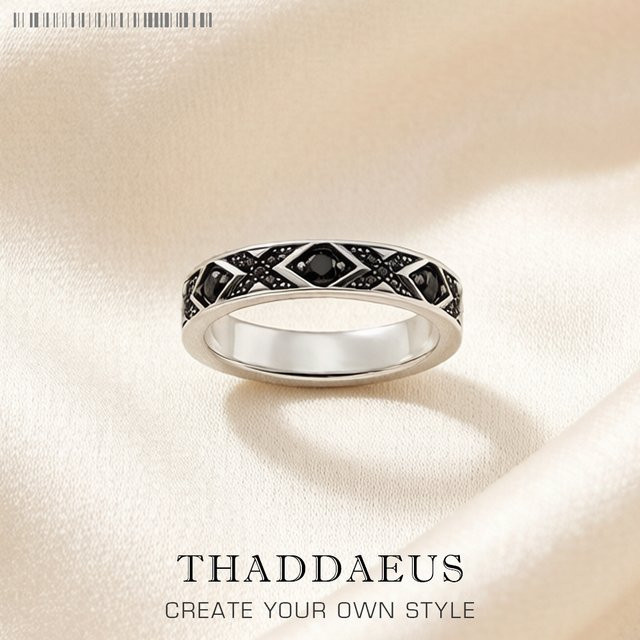 Thaddaeus Ring 925 Sterlingsilber, Schwarz, Damen Herren - Bild 1