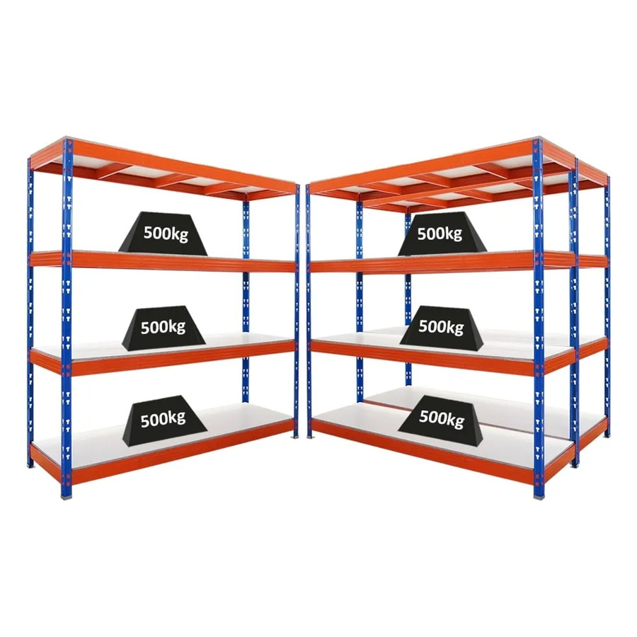 3x PROREGAL Rhino Profi Schwerlastregal mit 4 Melamin-Ebenen, Blau-Orange, B/T/H: 200 x 60 x 200 cm - Bild 2