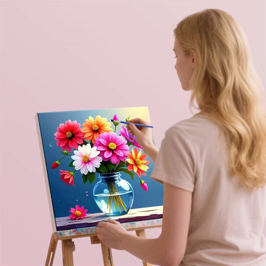 HUACAN Malen nach Zahlen, Blumenstrauß in Glasvase, DIY-Ölzeichnung - Bild 4