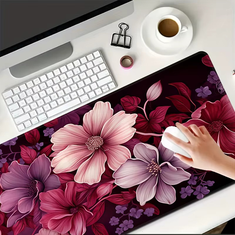 Großes Blumen-Mauspad für PC-Gaming, wasserabweisende und rutschfeste Schreibtischunterlage in Multicolour - Bild 3