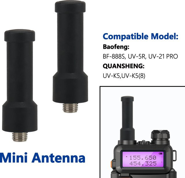ABBREE Stubby Antenne mit SMA-Buchse für UHF 400-470 MHz, schwarze Mini-Antenne für Walkie Talkie - Bild 1