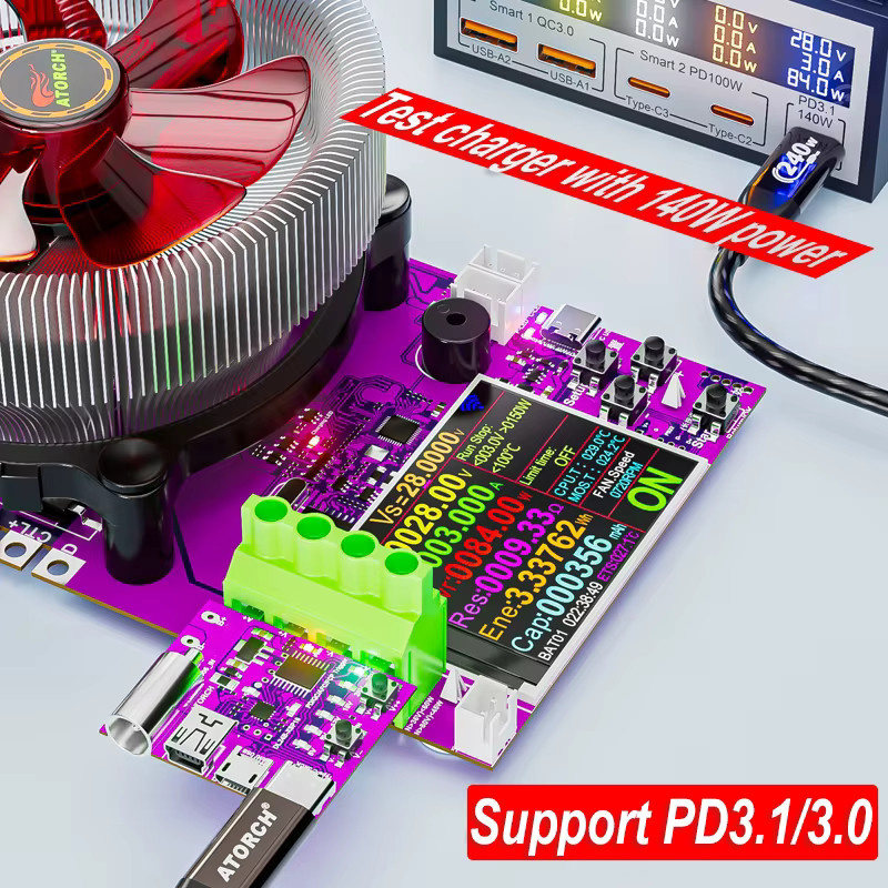 ATORCH Typ-C PD3.1 Schnellladeprotokoll 4-Draht-Testplatine 140W Spannungsmesser und Ladegerät-Alterungstester für DL24 Lasttester - Bild 4