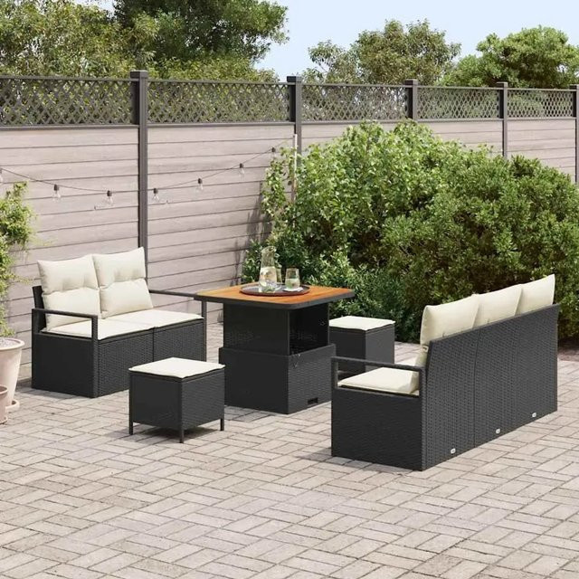 vidaXL Garten-Sofa-Set aus Polyrattan in Schwarz und Beige mit 8 Teilen, inklusive Kissen und Lounge-Möbeln für Terrasse und Garten - Bild 1