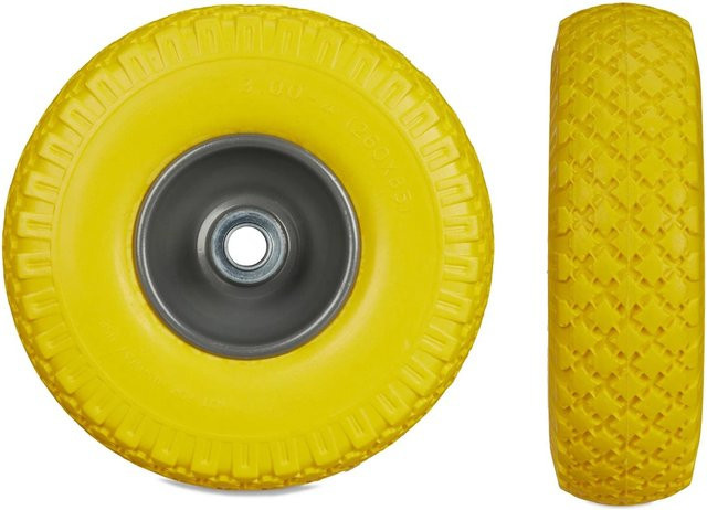 Relaxdays 2er Set Sackkarrenräder aus Stahl und PU-Gummi, gelb/grau, Durchmesser: 26 cm, Breite: 8,5 cm - Bild 1