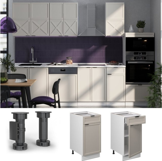 Vicco Schubunterschrank Fame-Line in Weiß und Grau-Beige mit Arbeitsplatte in Anthrazit, Breite: 40 cm - Bild 1