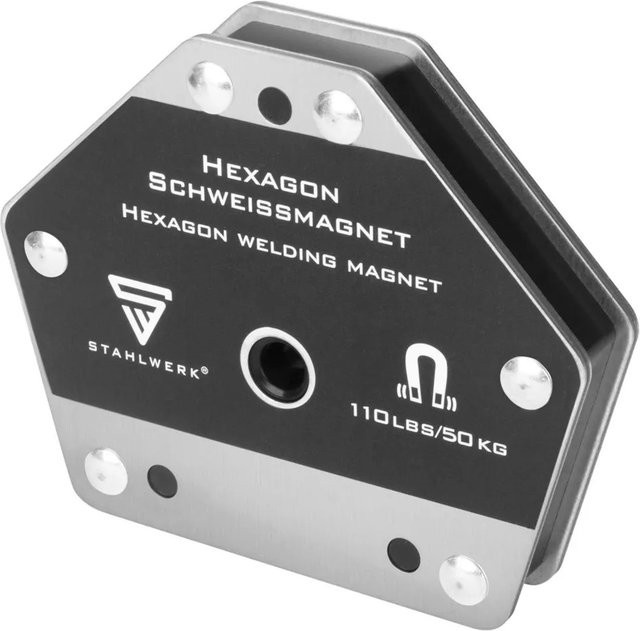 STAHLWERK Hexagon Schweißmagnet in Schwarz und Silber mit 50 kg Haftkraft - Bild 1