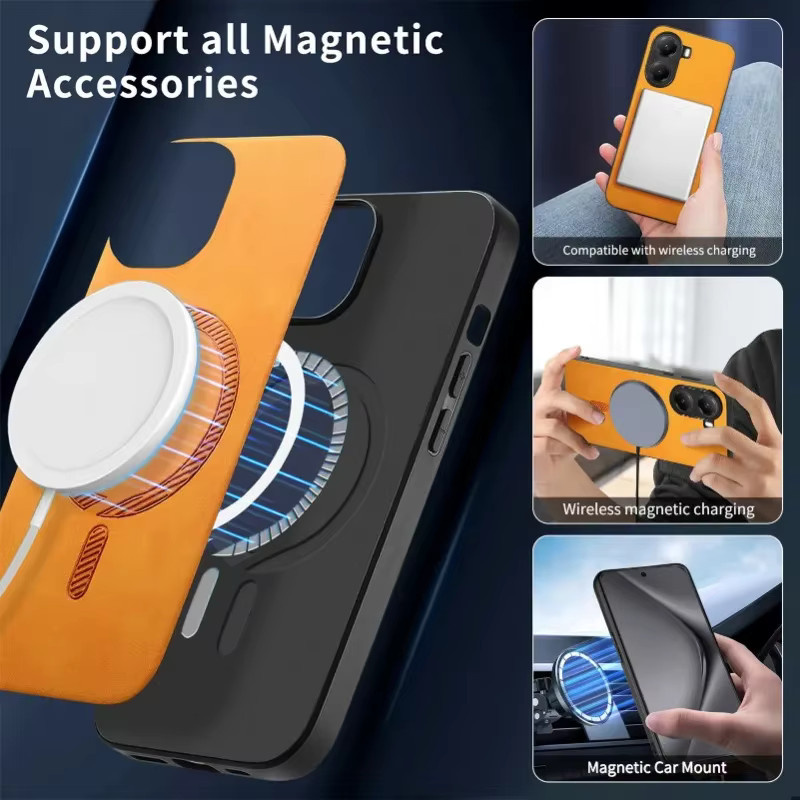 MagSafe Lederhülle für Xiaomi 17 Pro Max, 15 Ultra, 15T und 14T Pro mit Wireless Charging Schutzfunktion in Blau und Orange - Bild 2