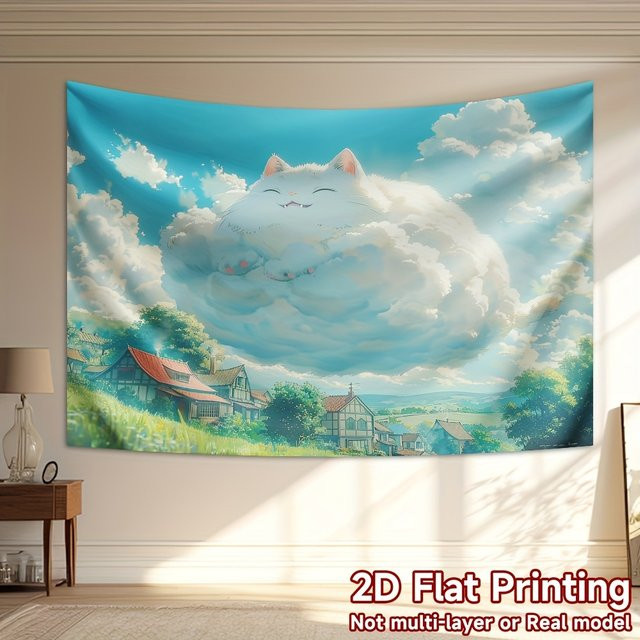 VIKAMA Cloud Cat Wandteppich mit Tier-Motiv in Multicolour, dekoratives Wandtuch für dein Wohnzimmer, B/H: 60 x 40 cm - Bild 1