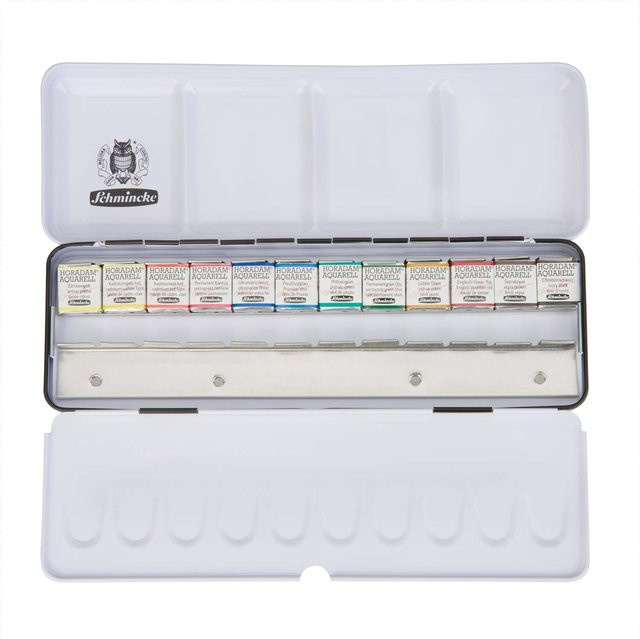 Schmincke Horadam Aquarellfarben Profis Set im Metallkasten mit 12 halben Näpfen, Mehrfarbig - Bild 1