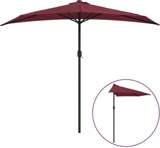 furnicato Balkon-Sonnenschirm Halbrund mit Alu-Mast in Bordeauxrot, B/T/H: 270 x 144 x 222 cm - Bild 1