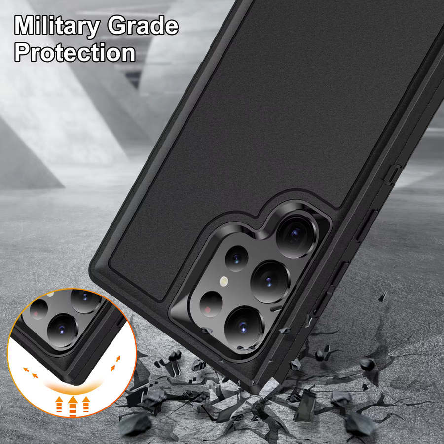 Clucy 3-in-1 Hybrid-Rüstung Stoßfeste Defend-Hülle für Samsung Galaxy S25 Ultra S24 S23 Plus Ultra S22 S23FE in Schwarz oder Blau - Bild 4