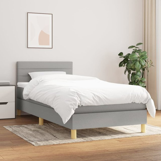 vidaXL Boxspringbett mit Matratze Hybrid-Design in Hellgrau, B/T/H: 80 x 200 x 78 cm - Bild 2