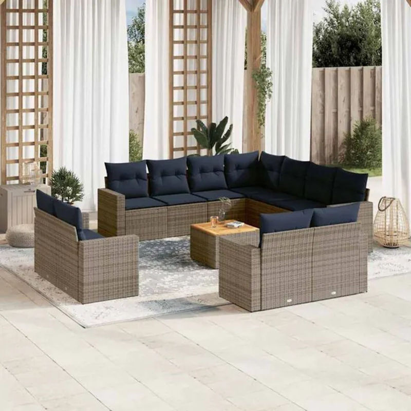 12-teilige moderne Garten-Sofagarnitur aus Poly-Rattan mit Kissen in Grau von vidaxl - Bild 1