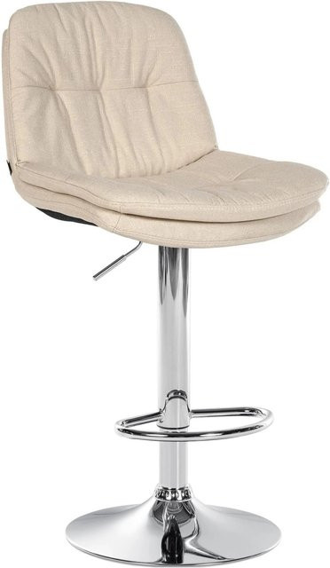 DELUKE Barhocker MITUN in Creme mit silbernem Fuß, höhenverstellbarer Barstuhl aus Stoff mit Lehne und 360 Grad Drehbarkeit, B/T/H: 46 x 54 x 92 cm - Bild 1