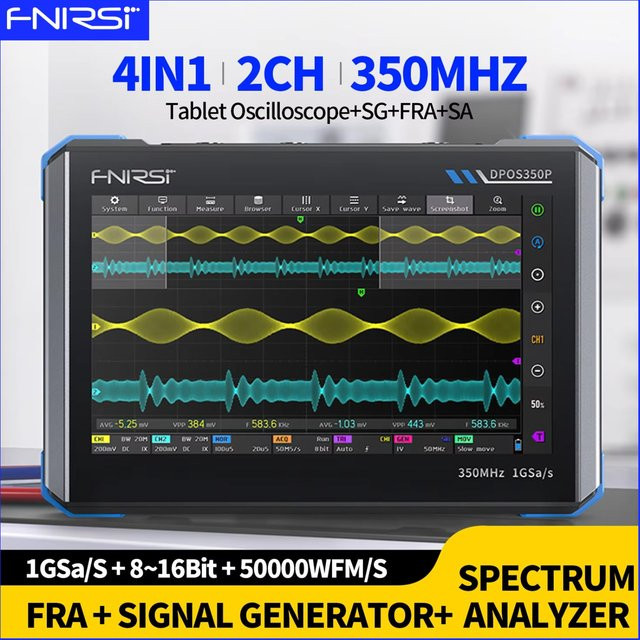 FNIRSI DPOS350P 4-in-1 Tablet-Oszilloskop in Schwarz mit 2 Kanälen, 350MHz, 1GSa/s, Signalgenerator, FFT & FRA für elektronische Reparaturen - Bild 1