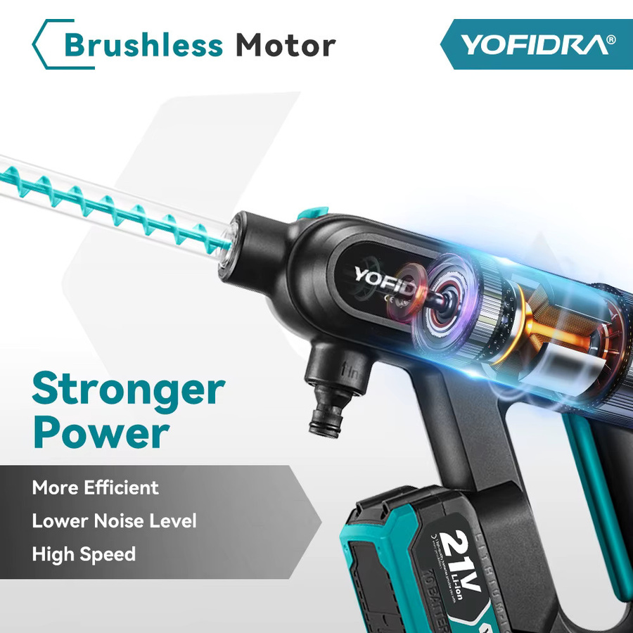 YOFIDRA Bürstenloser elektrischer Hochdruck-Autowascher in Schwarz, kabellose Spritzpistole für Makita 21V Akku mit 220 Bar - Bild 3