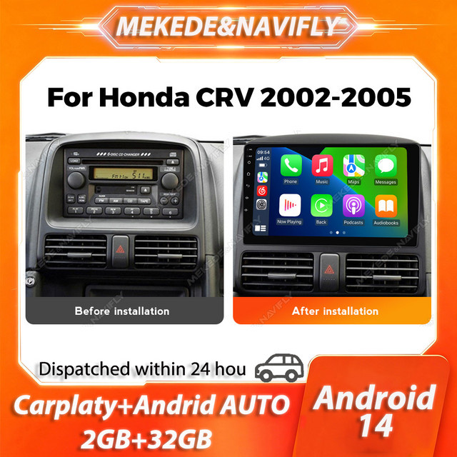 MEKEDE NAVIFLY Android 14 Autoradio für Honda CR-V 2 (2001-2006), 2 Din Multimedia-System mit Carplay und GPS, Schwarz - Bild 1