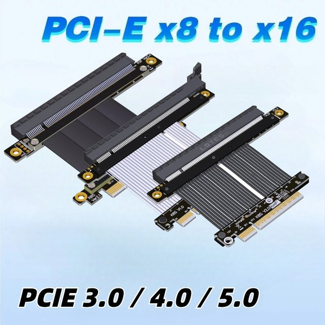 ADT-Link PCI-E Riser-Kabeladapter K83-Serie für X8 zu X16 Grafikkarten Verlängerungskabel für PCI-E 5.0 4.0 3.0 U2 8X zu 16X - Bild 1