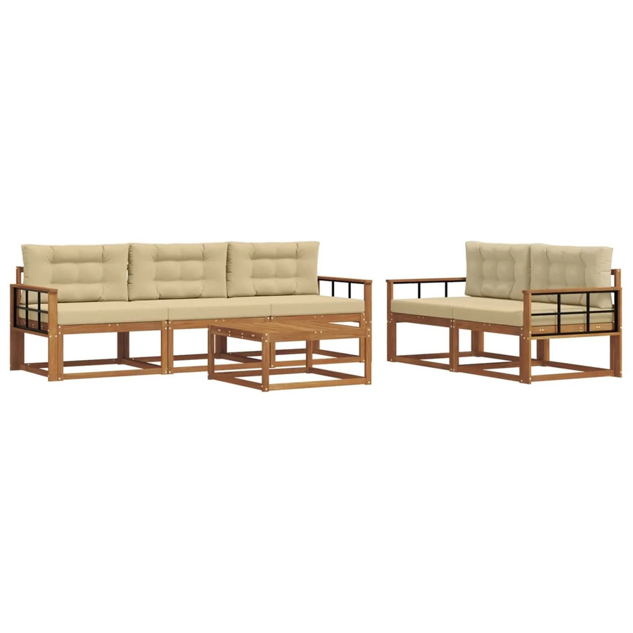 vidaXL Outdoor-Sofagarnitur aus Akazienholz mit Kissen, 6-teilig, Natur und Beige - Bild 2