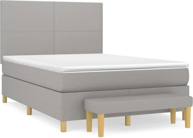 vidaXL Boxspringbett Hybrid mit Matratze und Kopfteil, Hellgrau, B/T/H: 140 x 200 cm - Bild 1