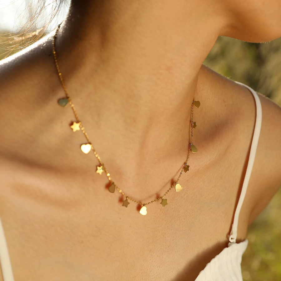 Vnox Choker Halskette, Edelstahl, Gold, Damen, Herz Sterne Schmetterling - Bild 2