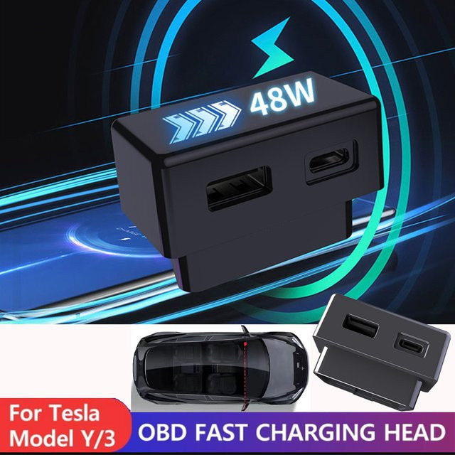 Kebidumei OBD2 Splitter Adapter für Tesla Modell 3 und Model Y mit USB-C PD Schnellladefunktion, Schwarz - Bild 1