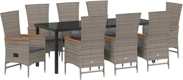 vidaXL Garten Essgruppe 9-teilig aus Poly-Rattan und Akazienholz in Grau mit Glasplatte - Bild 1