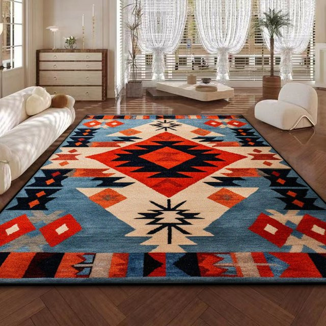 VIKAMA Geometrischer Wohnzimmerteppich im ethnischen Stil, bunt und rutschfest, B/B/H: 160 x 120 x 0 cm - Bild 1
