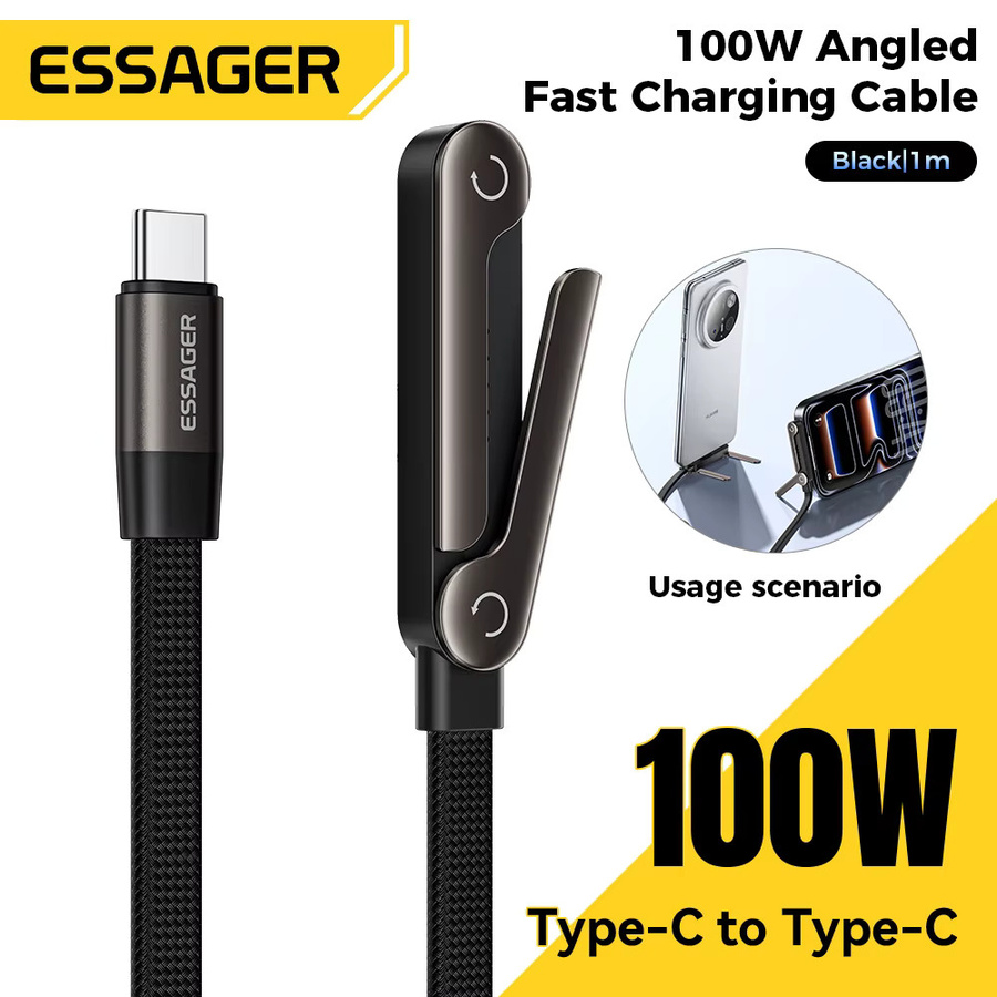 Essager USB-C-Kabel 100W gebogen in Schwarz für iPhone, Macbook Pro und iPad - Bild 3