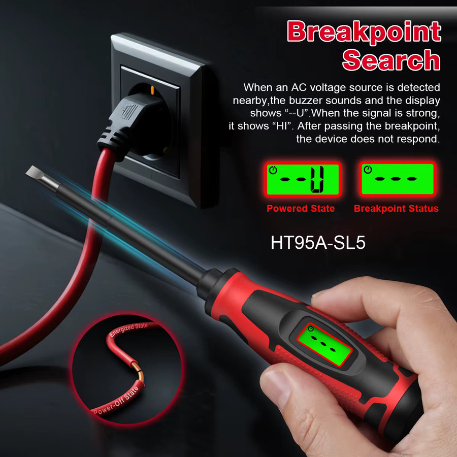 HABOTEST HT95ASL5 Digitaler Spannungsprüfer in Rot mit berührunglosem NCV-Detektor und Smart-Chip - Bild 3