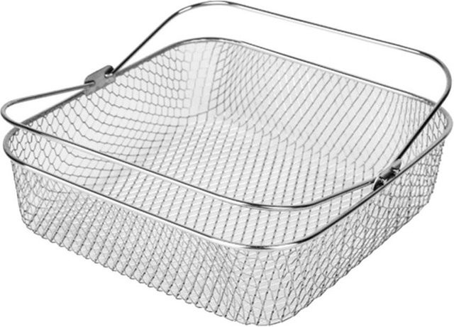 QT Airfryer-Zubehör Easy Lift Korb mit Griff aus Edelstahl und Mesh in Weiß und Silber - Bild 1