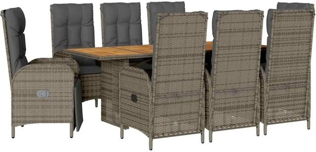 vidaXL 9-teilige Garten-Essgruppe aus Poly Rattan und Akazienholz in Grau und Anthrazit mit Kissen - Bild 1