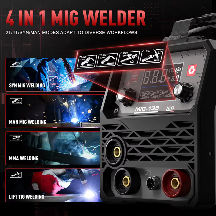 ANDELI 135A MIG-Schweißgerät mit MIG/Lift WIG/Stick Funktionen, IGBT Halbautomatisches Inverter-Schweißgerät für gasloses Schweißen und Haushalt - Bild 2