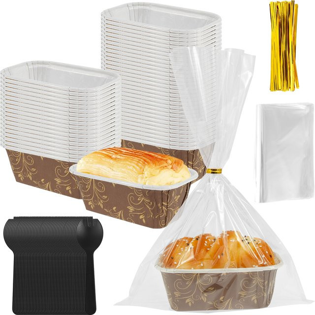 50 Stück Einweg Papier-Backformen von willstar, rechteckige Loaf-Formen zum Backen von Brot und Kürbisbrot in Weiß und Braun - Bild 1