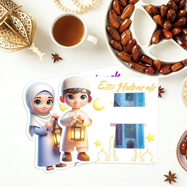 6 Stück Ramadan Papiergeldbörsen als Partydekoration mit Stern und Mond in Rot für Kinder und Erwachsene, EID Mubarak Geschenksets - Bild 1