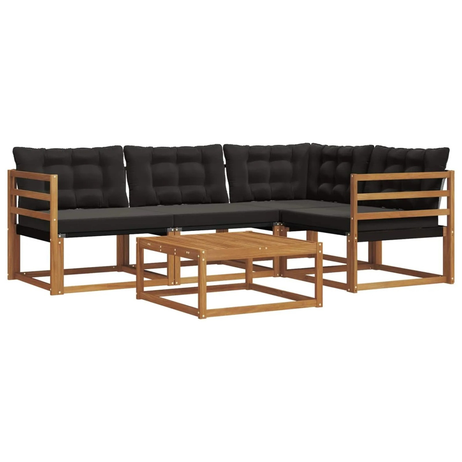 vidaXL Outdoor-Sofagarnitur 5-teilig L-Form aus Akazienholz mit Textilene und Kissen in Schwarz und Natur - Bild 2