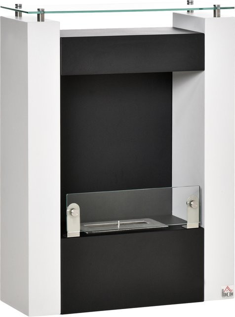 HOMCOM Ethanol-Kamin Bio-Ethanol-Brenner mit 2000W Leistung, 1,5L Brennstoffkapazität und 3 Std. Brenndauer, freistehend aus Stahl und Edelstahl mit gehärtetem Glas, Farben: Weiß und Schwarz, B/T/H: 60 x 20 x 79 cm - Bild 1