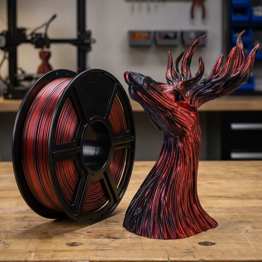 EasyThreed PLA Seiden-Filament Zweifarbig Schwarz Rot 1,75mm 1kg - Bild 4
