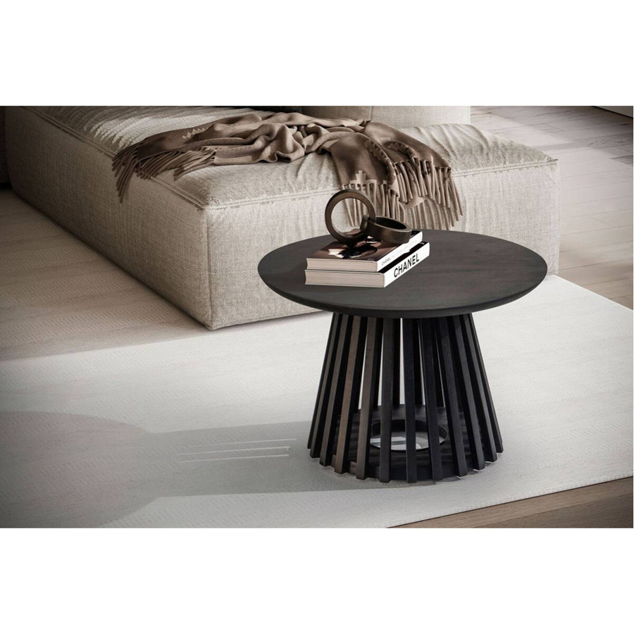 Runder Couchtisch Wohnling aus Mango Massivholz in Schwarz, B/T/H: 60 x 60 x 41 cm - Bild 3
