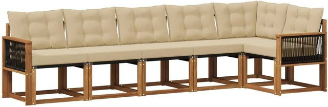 vidaXL Outdoor-Sofagarnitur aus Akazienholz mit Textilene und 6 Kissen in Natur und Beige - Bild 1