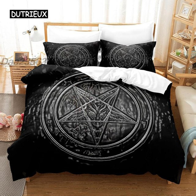 Bettwäsche-Set Binchi Outdoor Product mit Satan-Motiv, Ziege und Pentagramm in Schwarz, B/H: 155 x 215 cm - Bild 1