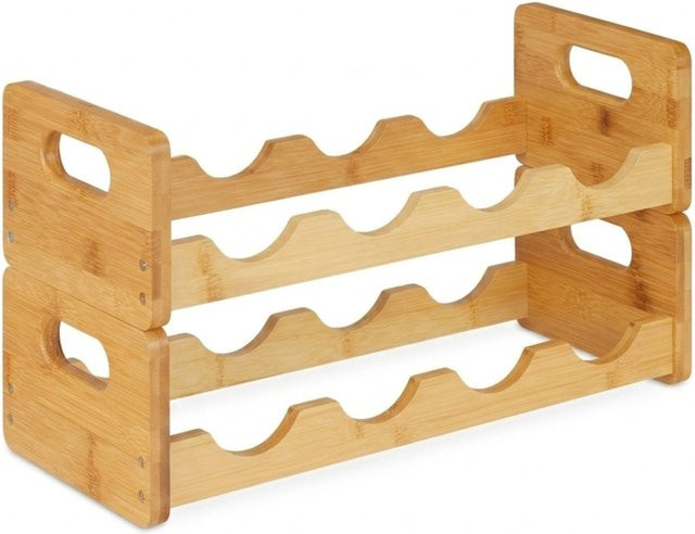 Relaxdays Weinregal aus Bambus in Natur, Platz für 8 Flaschen, B/T/H: 47 x 24 x 18 cm - Bild 1
