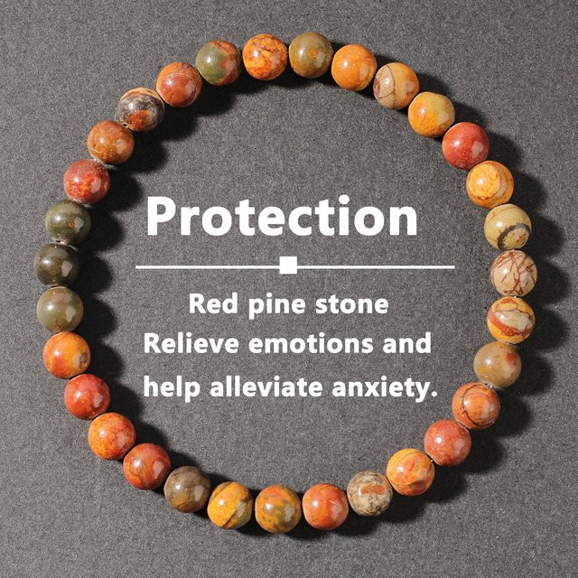 DAIPAN Perlenarmband, Roter Kiefernstein, 6 mm, Unisex - Bild 1
