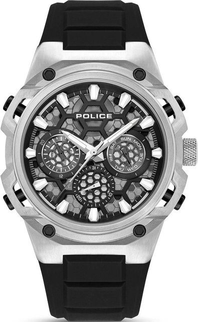Police Herrenuhr Challenger, Quarz, Edelstahl, 46 mm, Silikon, Schwarz - Bild 1