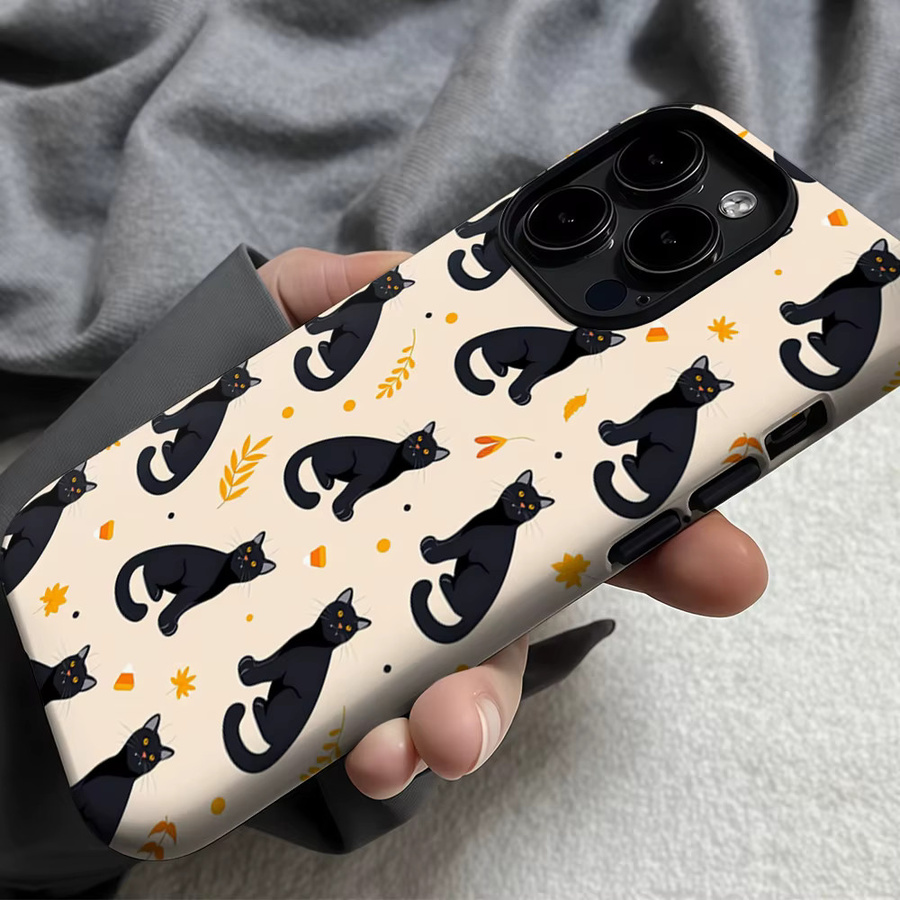 Potdemiel Handyhülle mit herbstlicher schwarzer Katze für iPhone 17 16 15 14 13 12 Pro Max Plus Tough Case in Schwarz und Multicolour - Bild 6