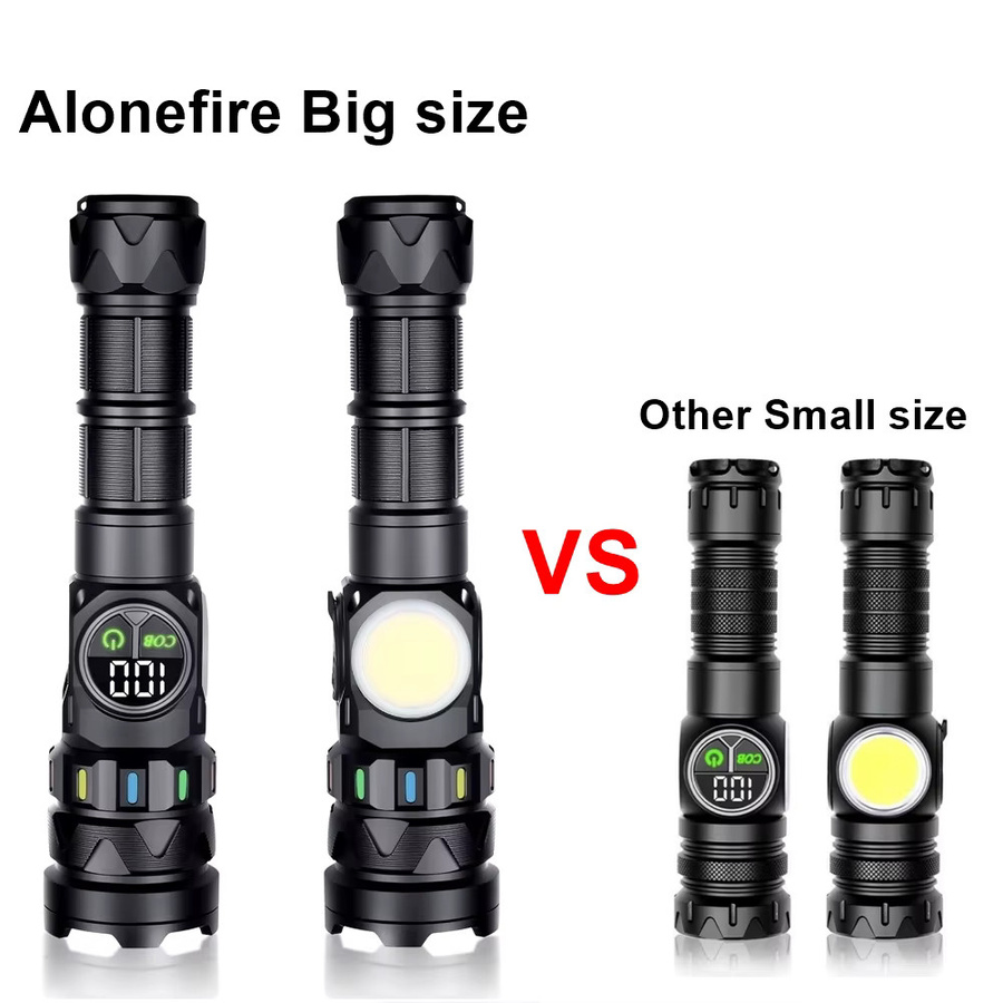 Alonefire LED Hochleistungs-Taschenlampe mit 5000 Lumen, USB wiederaufladbar, Schwarz, Aluminium - Bild 4