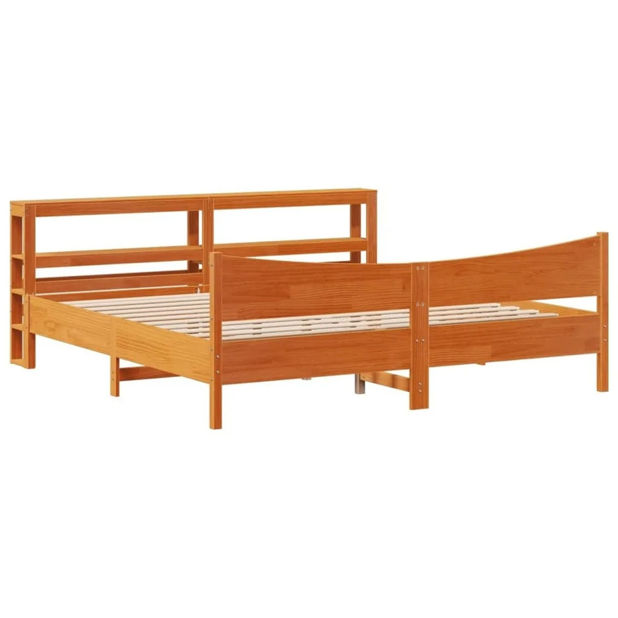 vidaXL Massivholzbett aus Kiefer mit Kopfteil in Braun, rustikal und gewachst, B/T/H: 200 x 206 x 82 cm - Bild 2